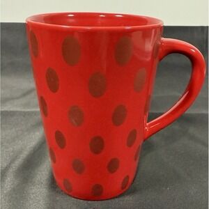 Starbucks Coffee Mug 2005 Red Brown Polka Dot Tall Tapered Ceramic 16oz